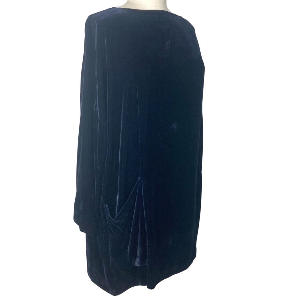 Lacausa Blue Velvet Long Sleeve Dress Medium Oversized Lagenlook Silk Blend - Picture 2 of 11